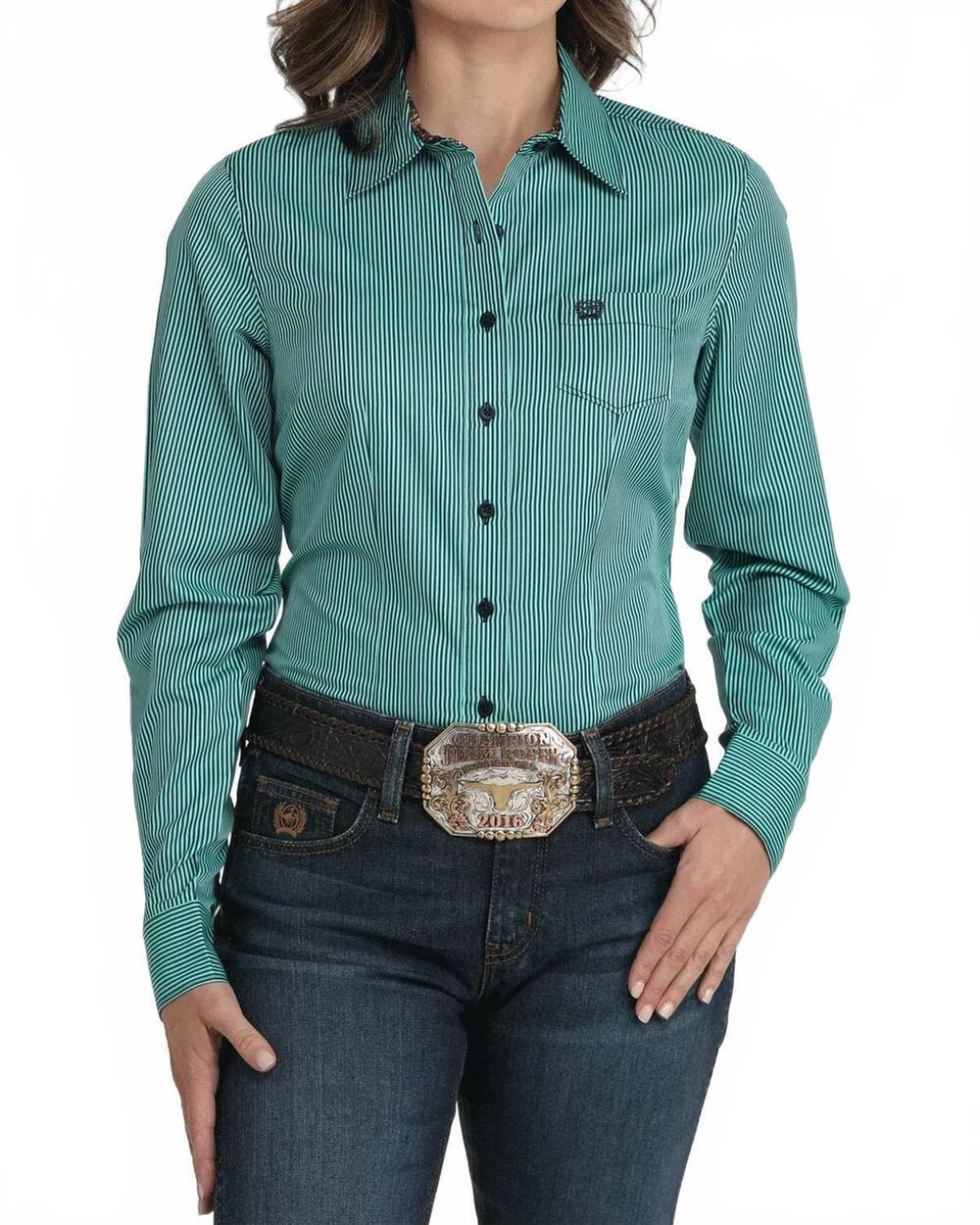 NEW CINCH women’s arena fit button-down western shirt in turquoise stripe